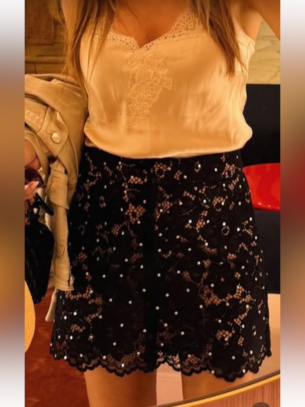 Michael Kors Black Lace Skirt with Nude Lining